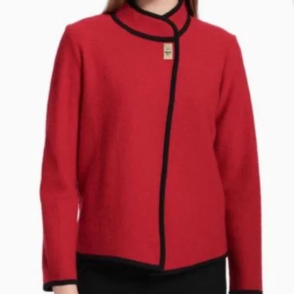 Calvin Klein Women’s Cardigan Sweater Wool Blend Large Red/Black - Picture 1 of 13
